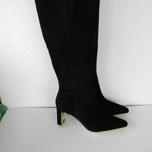 Sam Edelman Wade Knee High Boots - Stacked Heel, Square Toe, Wide Calf In Ivory Leather, Size 9.5